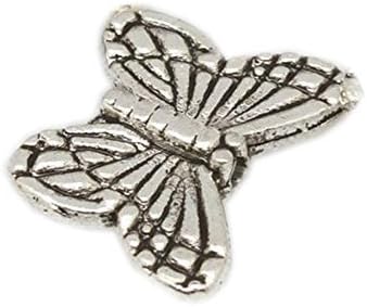 GBSTORE 50 Pcs Tibetan Silver Butterfly Spacer Charm Beads 10mm