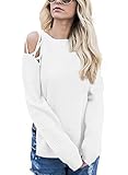 Dokotoo Womens Crewneck Cold Shoulder Long Sleeve Side Slit Pullover Sweater Tops