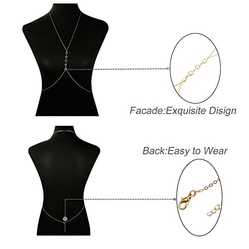 Finrezio Thin Sexy Gold Cross Body Belly Chains Necklace Jewelry for Women 4Pcs a Set