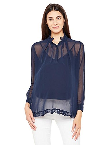 Women's Polyester Full Sleeves Maternity Top (Navy)