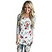 XUANOU Women Casual Floral Printed Splice Stripe Pullover Blouse Tops T Shirt (Large) White