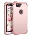 Lokass Case for Google Pixel 2 Three Layer Heavy Duty Hybrid Protection Shockproof Impact Defender Plastic Rubber Silicone Case Fit for Pixel 2, Rose Gold