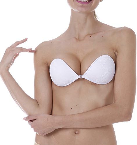Aidoo Strapless Self Adhesive Reusable Padded Invisible Push Up Bra (Cup A, Water Drop Lace White)
