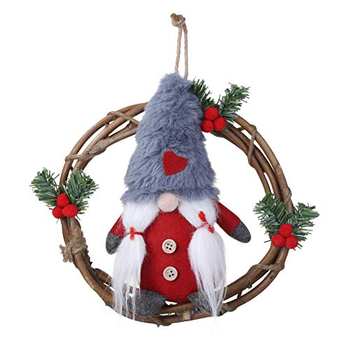 HMASYO Handmade Swedish Gnome Wreath Garland,Merry Christmas Wreath with Santa Tomte,Nordic Plush Elf Wreath,Front Door Wreaths for Home Kitchen Wall Window Hall Decor (Red)