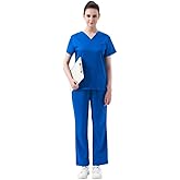 Leaddol Scrubs for Women Set V-Neck Scrub Top & Cargo Pants Skin-friendly Women Scrubs Stretch Workwear with Multi Pockets