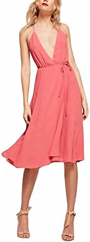 Brief Lace Up Dress Women Clothing Preppy Backless Beach Casual Summer Dress Sexy Deep V-Neck Vestido Female Coral Red XL