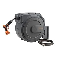 Giraffe Retractable Garden Hose Reel, 90FT 5/8 inch Hybrid Garden Hose, 7 Pattern Hose Nozzle, Any Length Lock/Auto Rewind/Wall Mounted/180°Swivel Bracket