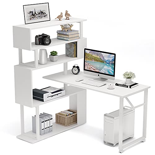 Tribesigns Rotating Computer Desk with 5 Shelves Bookshelf, Modern L