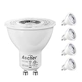 Ascher GU10 COB LED Bulbs, 50W Halogen Bulbs Equivalent, 7W, 550LM, 5000K Daylight White, Dimmable, LED Light Bulbs, MR16 GU10 Base / Pack of 4