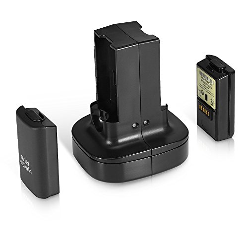 Battery Charger For Xbox 360 Wireless Controller, Wetoph GD04 Dual Dock Charger For Gamepad With Replacement Batteries Pack(2x 4801 mAh)/High Speed Charging Cableï¼ˆBlackï¼‰