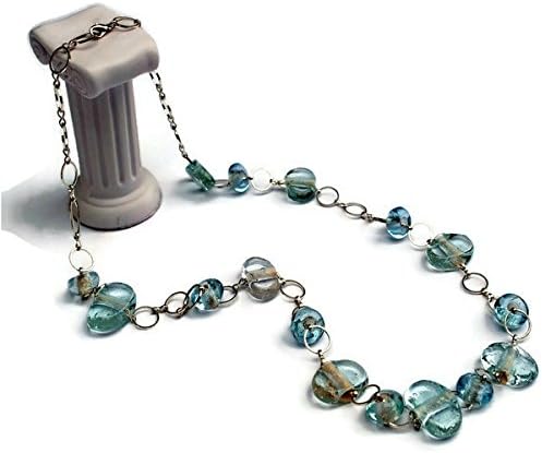 Women's Elegant Handmade Clear White Recycled Glass Single Strand Beaded Statement Necklace Silver Chain Fair Trade Africa