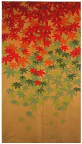 Noren Japanese Doorway Curtain Autumn Leaves Momiji Gold Lame 85x150cm