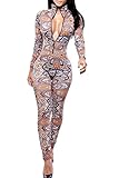 HOTAPEI Women Turtleneck Long Sleeves/Sleevelss Printed Thai Tribal Jumpsuit