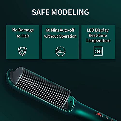 Bennra Hair Straightener Brush (2021New) - Enhanced Ionic Straightening Brush, LED Display & 20s Fast Straight Hair with Negative Ion Generator, Anti-Scald, Best for Salon at Home (Luxury Green)