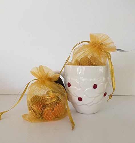 Starbucks Collectable Ceramic Holiday White with Red Holly Berries (2004) Large Cup And Trader Joe's Chocolate Coins of The World Holiday Christmas Hanukkah (2) with Mesh Gift Bags Bundle (3 Items)