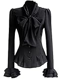 PrettyGuide Women Stand-Up Collar Lotus Ruffle Shirts Blouse Bow black US L