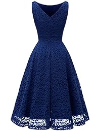 Bbonlinedress Vestido corto floral de encaje para dama de honor, espalda en V, sin mangas, formal, vestido de fiesta de cóctel