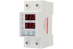 Walfront AC230V 63A Voltage Current Protector Over/Under Voltage Device Double LED Display Single Phase Low Voltage DIN Rail Installation