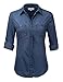 JJ Perfection Women's Chambray Denim Long Sleeve Button Down Blouse Shirt