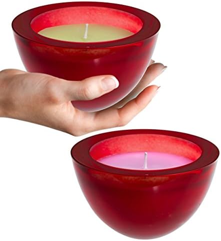 Scented Wax Candle in Red Glass Bowl 2 pcs Set Lavender-Watermelon for Decoration and Relaxation Ideal for Christmas Gift