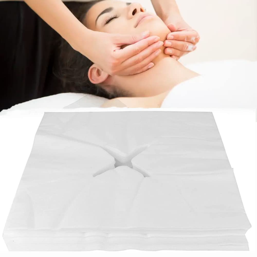 200Pcs Disposable Non-Woven Massage Table Face Cradle Hole Covers, Soft Skin-Friendly Fabric Face X-Shaped Hole Mat Headrest Cover Pillow Towel Protector Face Rest Cover for SPA Beauty Salon Tattoo