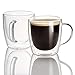 Set Of 2 Mugs - 14 oz Large Coffee Mug Double Wall Glass, Clear Cups, Dishwasher. Microwave, freezer with NO RISK.