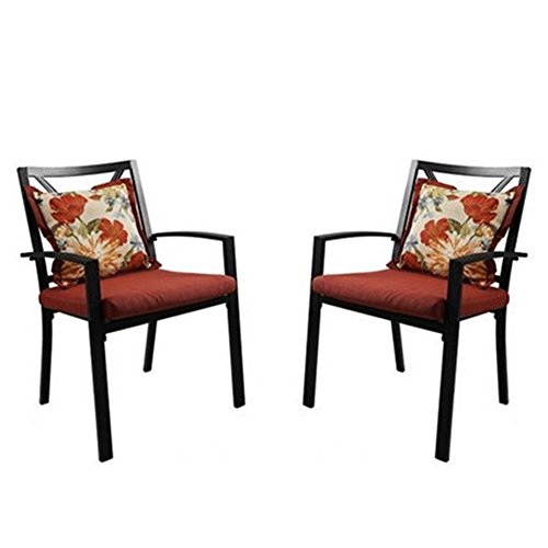 PHI VILLA Patio Metal Arm Chairs Indoor Outdoor Dining Chairs Set with Square Back, 2 Pack, Black