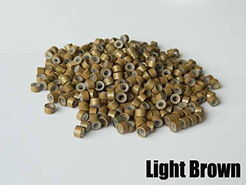 500pcs 5.0mm Aluminium Micro Ring Silicone Lined Links Beads Tube for Feather Human Hair Extension Tools Accessories (light brown)