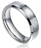 TIGRADE 6mm Unisex Flat Polished Brushed Finish Tungsten Metal Band Ring Comfort Fit