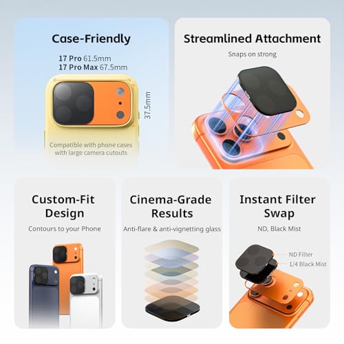 SMALLRIG Kit de filtros cuadrados ND y Black Mist para iPhone 17 Pro Max, filtros magnéticos para lentes, filtro de difusión Black Mist de 1/4/ND2/ND4/ND8/ND16/ND32, paquete de 6, azul - 6076