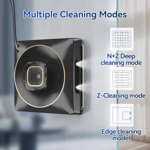 Jemyths Window Cleaning Robot with Voice Change, Automatic Window Robot with Intelligent Route Planning and Edge Detection System, 120 ml Tank, 4 Cleaning Modes for Various Window Types