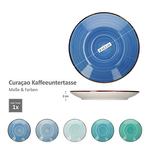 MamboCat 18-teiliges Kaffee-Service Blue Curacao I Kaffee-Geschirr-Set f. 6 Personen - handbemalt I Steingut-Geschirr mit je 6X Tassen - Unterteller - Kuchenteller I Kaffee-Set bunt 18 Teile – Bild 5