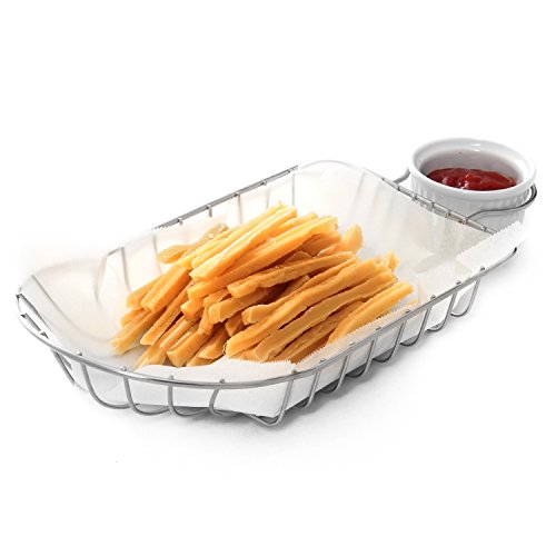 Stainless Steel French Fries Serving Basket with Ceramic Ramekin
