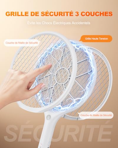 Mohard Electric Insect Racket, 4000V USB Rechargeable Fly Swatter, 3-Layer Safety Grid & LED Light, Lightweight Mosquito Racket for Indoor, Outdoor, Garden & Camping