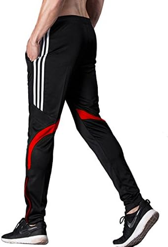 ORANSSI Men's Athletic Pants Soccer Training Running Pants Casual Gym Fitness Trousers (26-28”/Tag Size XL, Red Black)
