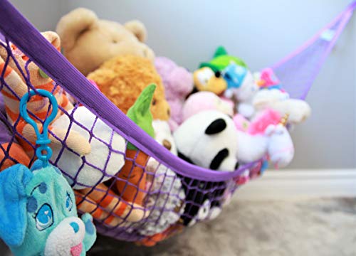 MiniOwls Storage Hammock Stuffed Toys Organizer - Fits 30-40 Plush Animals. Great Gift for Boys and Girls. Instead of Bins and Toy Chest - Displays Teddies Easily. (Purple, X-Large)