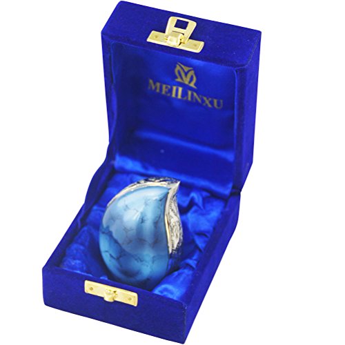 Keepsake Urn Funeral Cremation Urns Memorials - Small Urn for Human Ashes - Fits a Small Amount of Cremated Remains - Display Burial Urn at Home or Office (Blue Tears Gemstone Texture, Brass Baby Urn