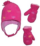 N'Ice Caps Girls Sherpa Lined Micro Fleece Set with Flowers Embroidery