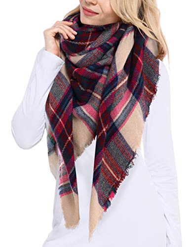 Bess Bridal Women's Plaid Blanket Winter Scarf Warm Cozy Tartan Wrap Oversized Shawl Cape