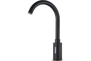 CHICZAM Automatic Touchless Sensor Faucet Black Motion Activated Kitchen Bathroom Hands Free Tap AC DC Powered 360 Degree Swivel Electric Infrared Sensor with Mixing Valve Public Vessel Sink Faucet