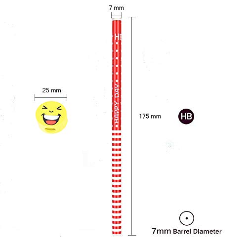 Kids Wooden Pencils Colorful Stripe Pencil With Cute Cartoon Smiley Face Eraser for School Supplies and Children Prize Gifts 9 Pack By BUSHIBU