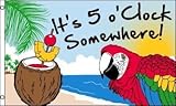 It's 5 o'Clock Somewhere Flag, 3'x5' five oclock parrot