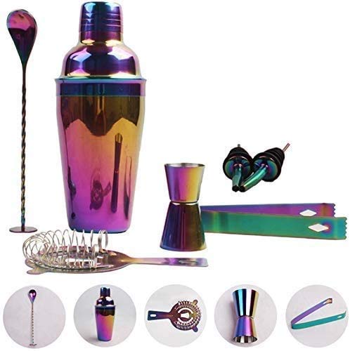LKNJLL 8Pcs Bunte Edelstahl Cocktail Shaker Set Barkeeper Kit 750ml Cocktail Whisk Bar Werkzeuge Wein Schüttler for… – Bild 5