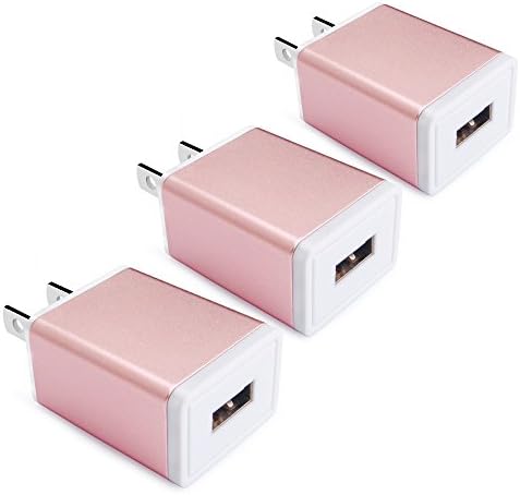 USB Wall Charger, NINIBER 3-Pack 1AMP Universal Power Home Travel Fast Charger for iPhone X, 7 6 6S 5S 4S, Samsung S8 S7 S6, Note 5 4, Grand Prime, Google Pixel Nexus, LG, Blackberry, HTC(Rose)