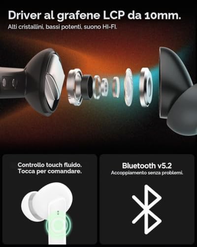 Audio Cuffie Bluetooth SA-TW P20, Auricolari Bluetooth 5.2 Wireless con Fino a 30 ore di Autonomia, Resistenza acqua IPX5, Cuffie Gaming USB-C Wireless 3 modalità Cancellazione Rumore - Nero