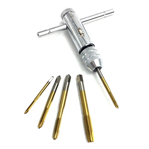 PANOVO T-Handle Reversible Ratchet Wrench Tapping Threading Tools Set with Hand Screw Tap Adjustable M3-M8 3mm-8mm Titanium Coated HSS Drill Bit Set - Thumbnail 2