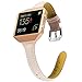 Wearlizer Compatible for with Fitbit Blaze Band Leather New Metal Frame Classic Genuine Leather Wristband Strap Accessory Fit bit Blaze Sleam Leather Band Beige