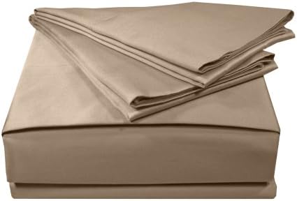 Veratex Solid Collection 300 Thread Count 100% Egyptian Cotton Sateen Bedroom Sheet Set With Embroidered Hem Design, Full Size, Taupe