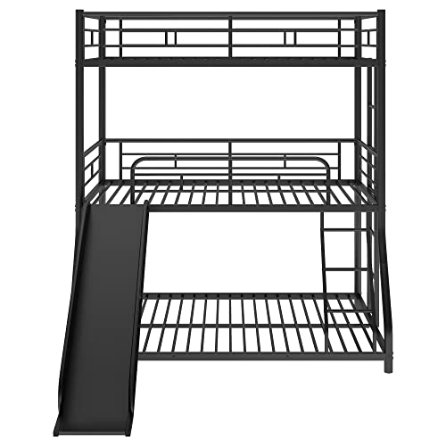 Kids Triple Bunk Bed with Slide,Twin Over Twin Over Full Bunk Bed