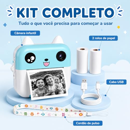 Câmera Infantil Digital Instantânea com Impressão Térmica (Azul)